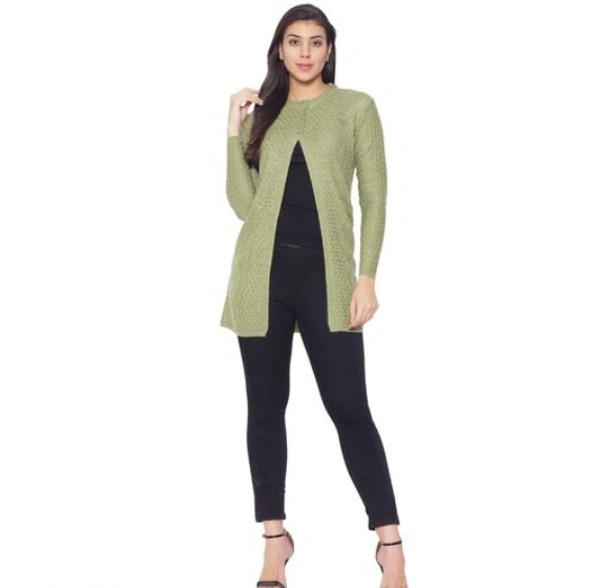 Clapton Women's Acrylic  Green Blend Full Sleeve Winter Wear Long Cardigan/Shrug Beige - M, Green, Wool, Pack Of 1